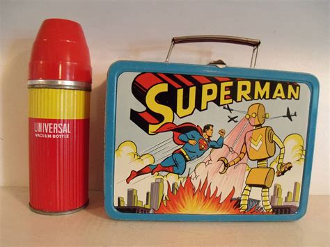 old metal superman lunch box|vintage superman lunch box.